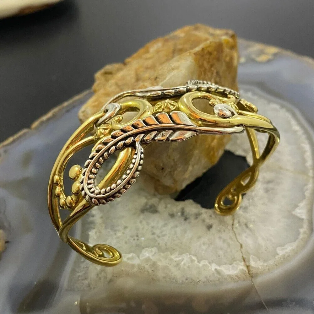 Carolyn Pollack Vintage Sterling Silver & Brass Floral Design Bracelet For Women